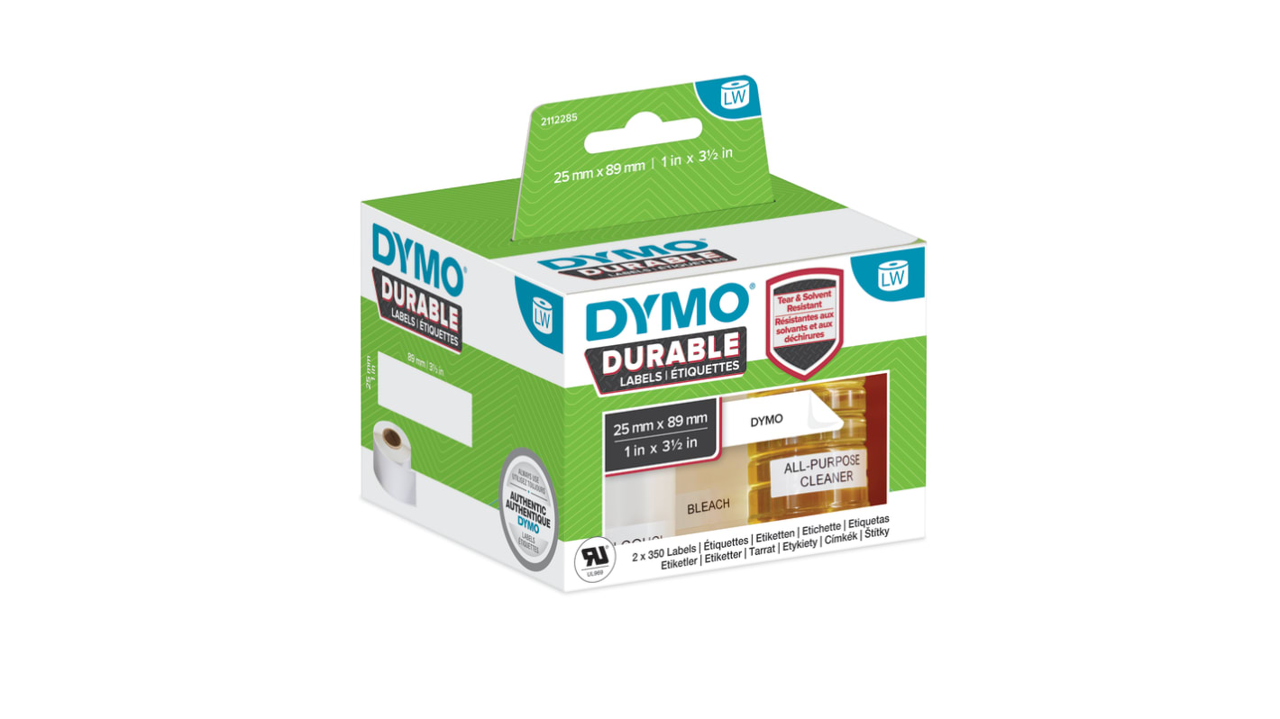 Dymo White Black Print Label Roll, 89mm Width, 25mm Height, 350Per Roll Qty