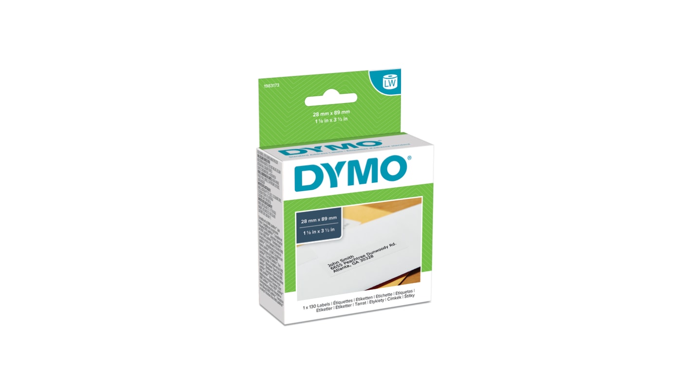 Dymo White Black Print Label Roll, 89mm Width, 28mm Height, 130Per Roll Qty