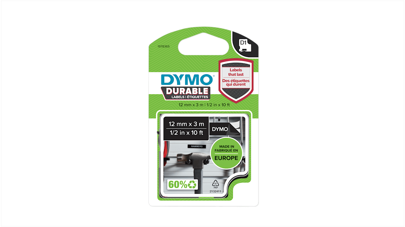 Dymo White on Black Label Printer Tape, 3 m Length