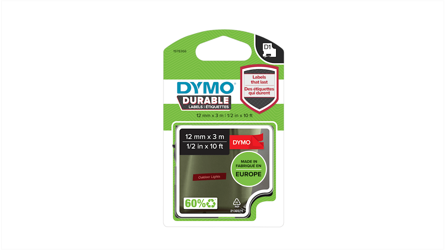 Dymo White on Red Label Printer Tape, 3 m Length