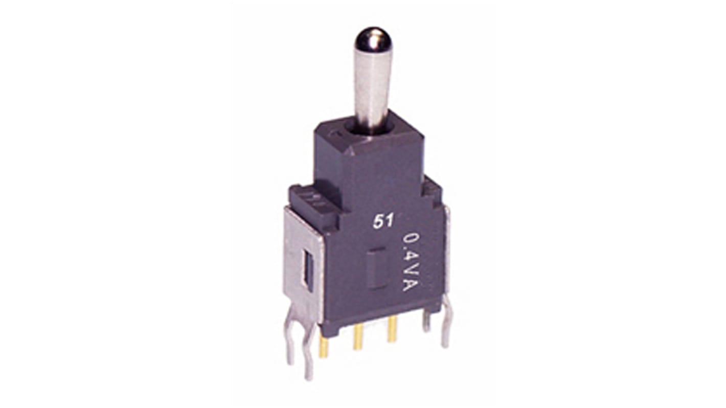 NKK Switches Toggle Switch, PCB Mount, (On)-Off-(On), SPDT, Through Hole Terminal, 28V ac/dc