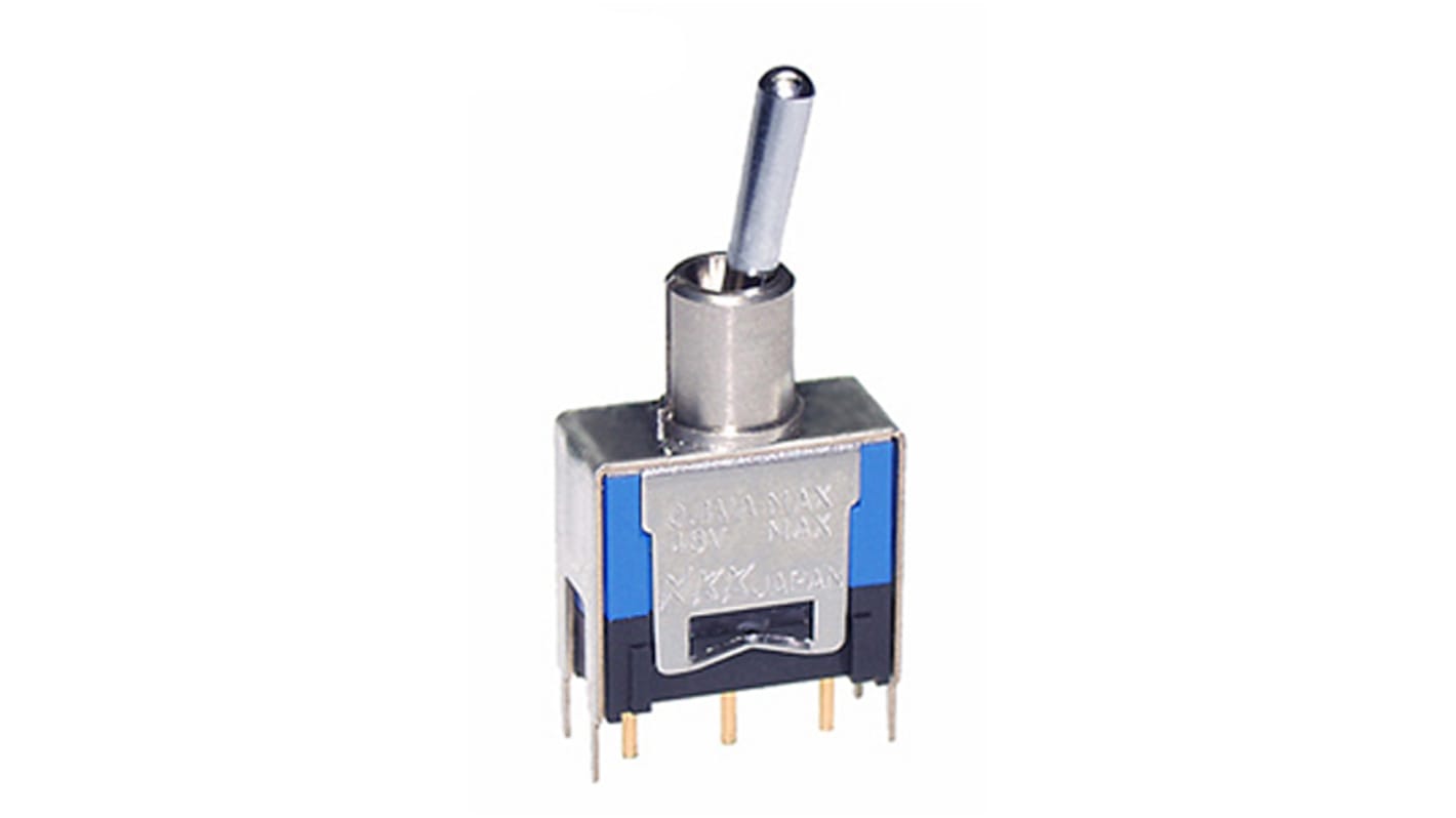 NKK Switches Toggle Switch, PCB Mount, On-Off-(On), SPDT, Through Hole Terminal, 48V ac/dc