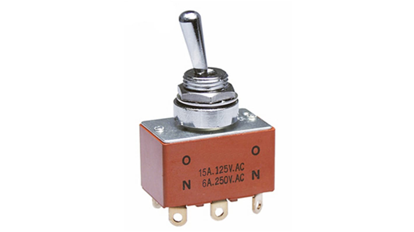 NKK Switches Toggle Switch, Panel Mount, (On)-On, DPDT, Solder Terminal, 30 V dc, 250 V ac