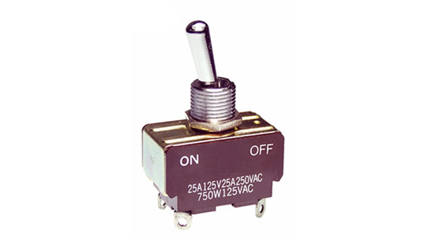 NKK Switches Toggle Switch, Panel Mount, Latching, DPST, Solder Lug Terminal, 250V ac
