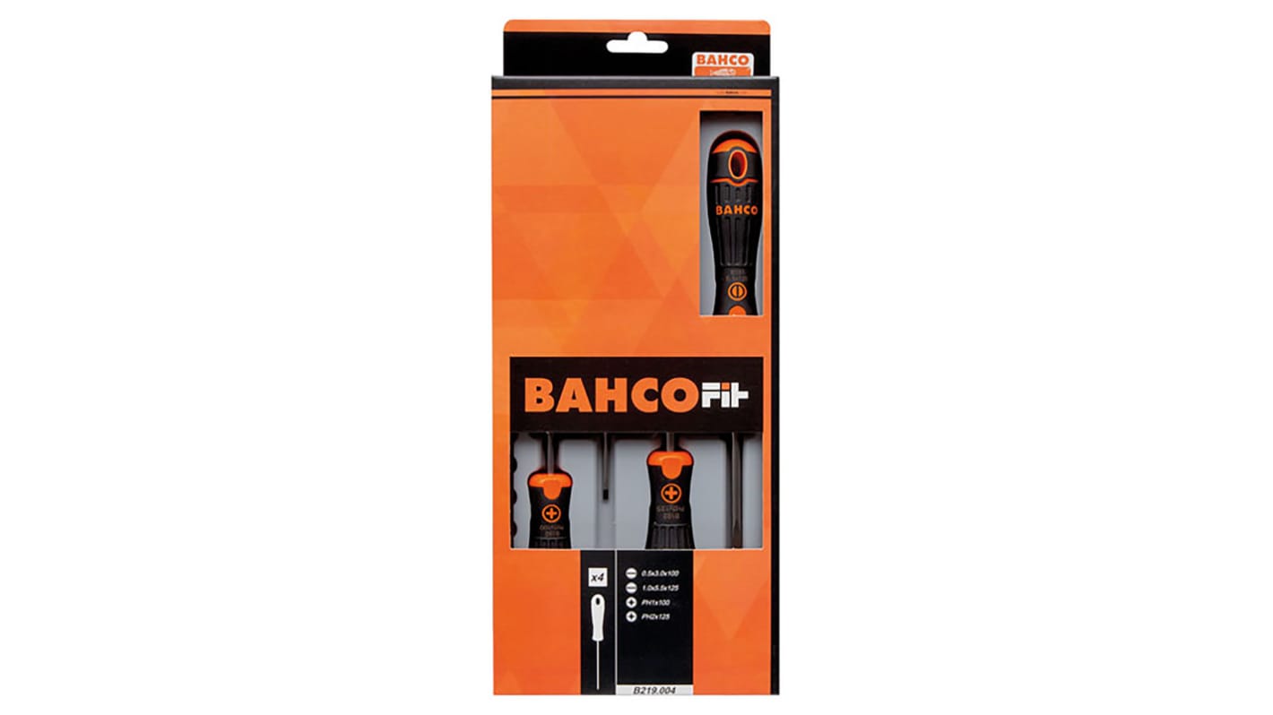 Set di cacciaviti Bahco B219.004, 4 pezzi Phillips, a taglio, lama Punta nera, cromata
