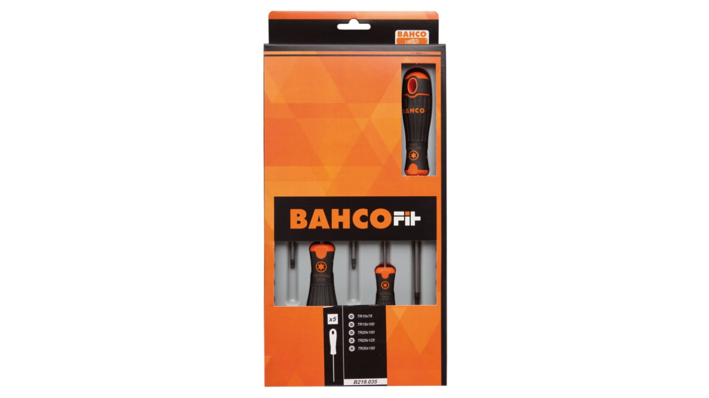 Set di cacciaviti Bahco B219.035, 5 pezzi Torx, lama Punta nera, cromata