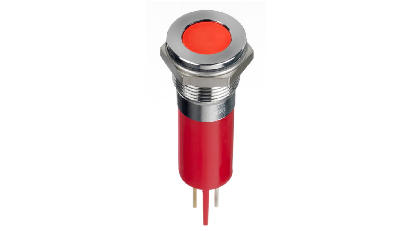 RS PRO Red Panel Mount Indicator, 24V dc, 12mm Mounting Hole Size, Faston, Solder Lug Termination, IP67