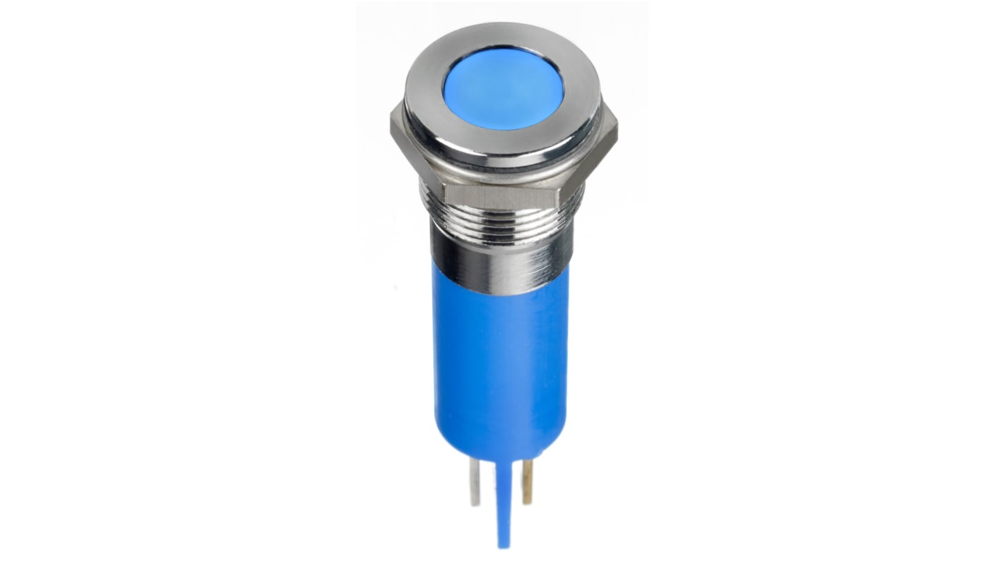 RS PRO Blue Panel Mount Indicator, 12V dc, 12mm Mounting Hole Size, Faston, Solder Lug Termination, IP67