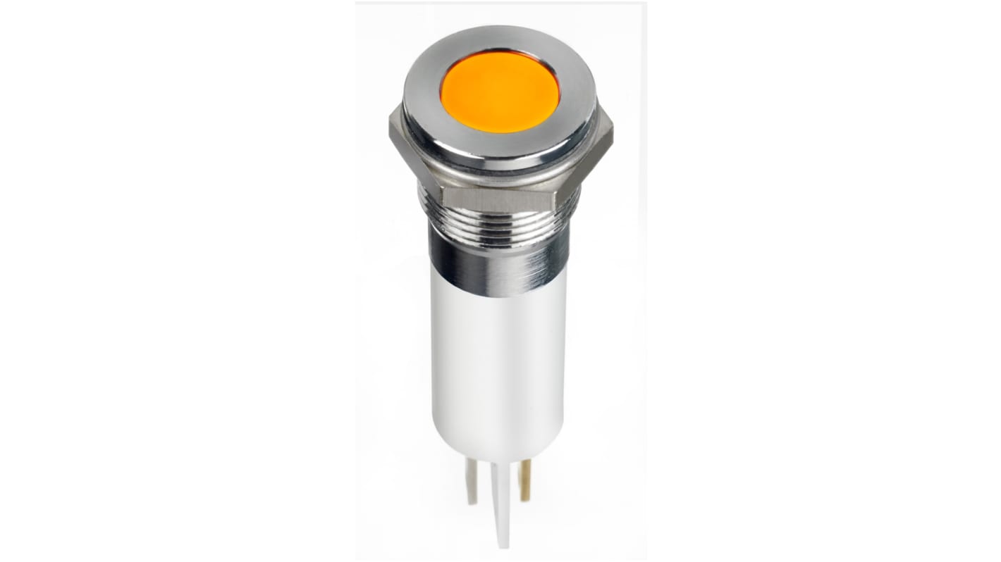 Indicador LED RS PRO, Naranja, lente enrasada, marco Cromo, Ø montaje 12mm, 220V ac, 3mA, IP67