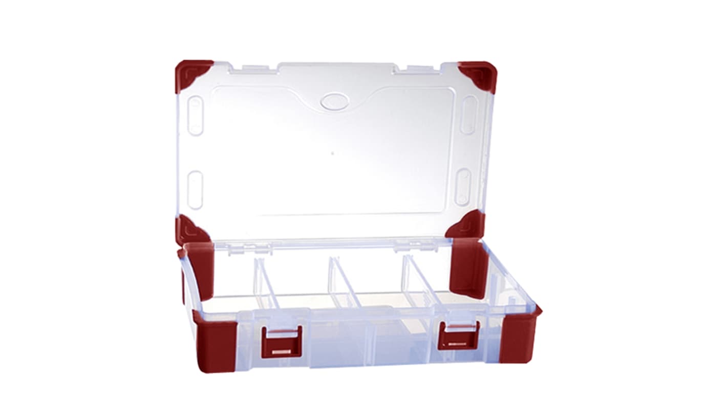 RS PRO 9 Cell Transparent Red Polypropylene, Adjustable Compartment Box, 60mm x 240mm x 170mm