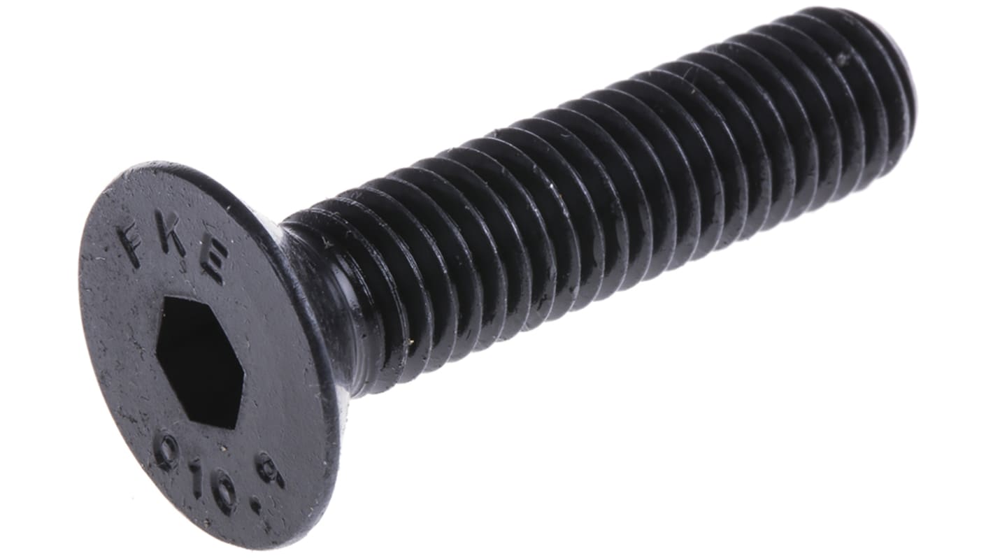 RS PRO Black, Self-Colour Steel Hex Socket Countersunk Screw, DIN 7991, M12 x 55mm