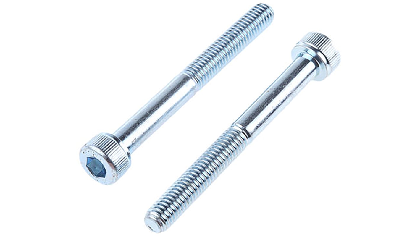 RS PRO Bright Zinc Plated Steel Hex Socket Cap Screw, DIN 912, M8 x 55mm