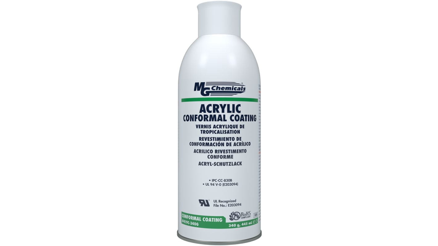 MG Chemicals Clear Acrylic Resin Conformal Coating, 445 ml Bottle, -65°C min, +125°C max