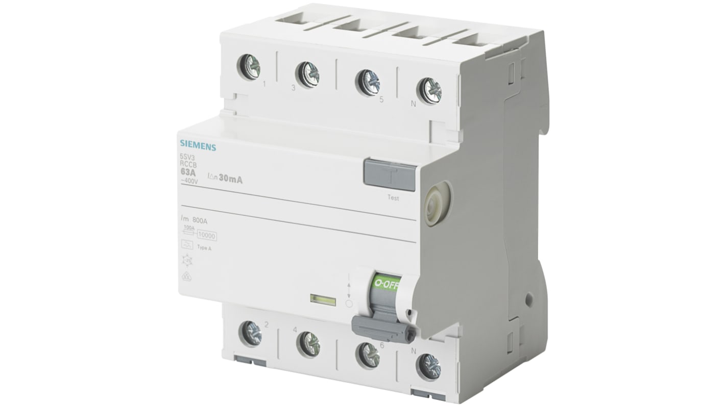 Siemens 40A 4P RCCB, A型漏电开关, 30mA灵敏度, 400V, 5SV3系列