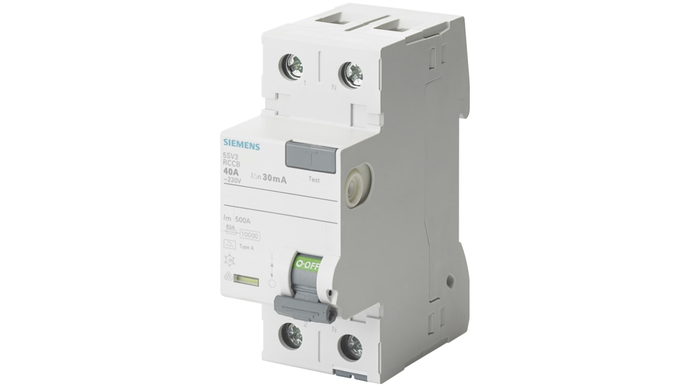 Interruptor diferencial Siemens, 16A Tipo A, 2 Polos, 10mA Sentron