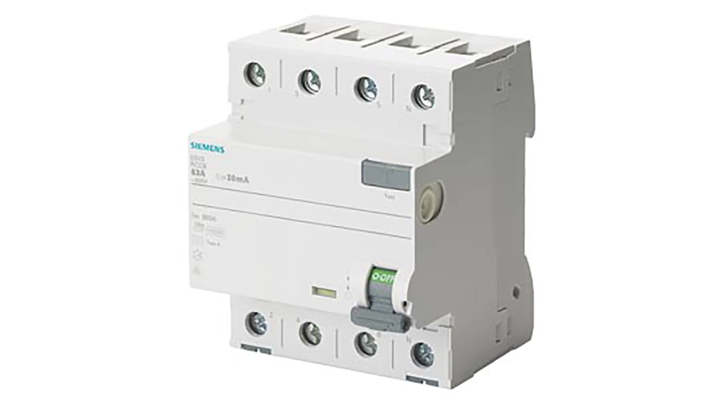 Siemens 5SV3 RCCB, 63A, 4 Pole, 30mA, Type A