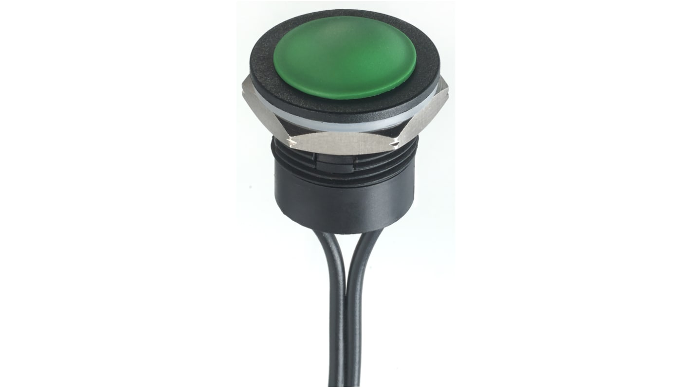 APEM Push Button Switch, Momentary, Panel Mount, 16.2mm Cutout, SPST, 24V dc, IP65, IP67