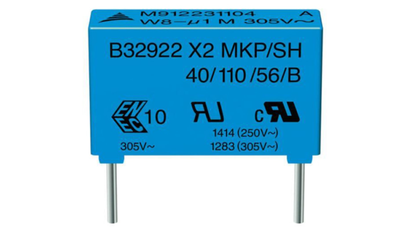 EPCOS B32922H Polypropylene Capacitor PP, 305 V ac, 630 V dc, ±20%, 470nF, Through Hole