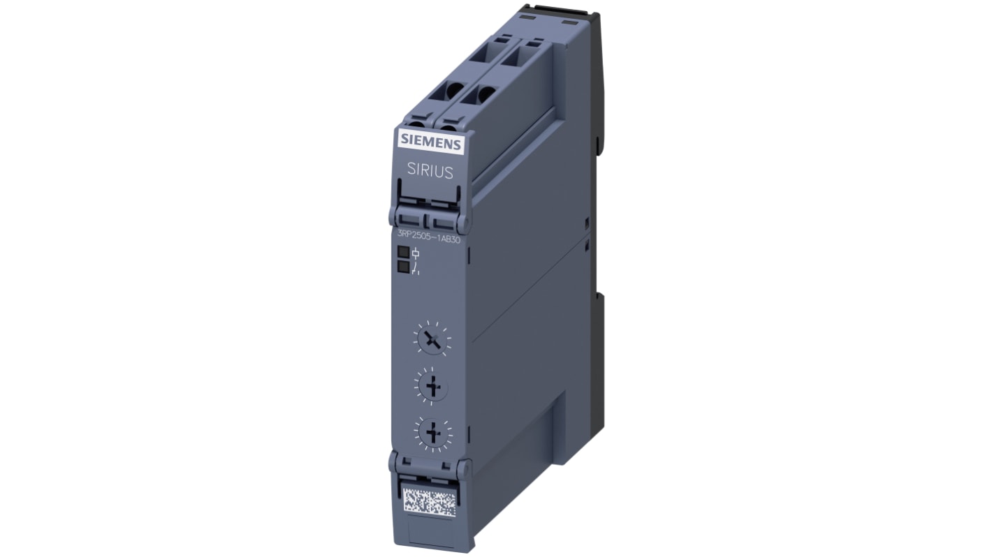 Siemens 3RP25 Series DIN Rail Mount Timer Relay, 24V ac/dc, 1-Contact, 0.05 s → 100h, SPDT