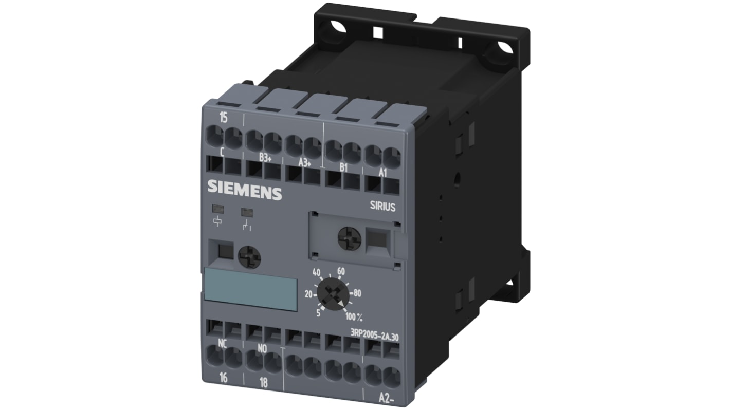 Siemens 3RP20 Series DIN Rail Mount Timer Relay, 24V ac/dc, 1-Contact, 0.05 s → 100h, SPDT