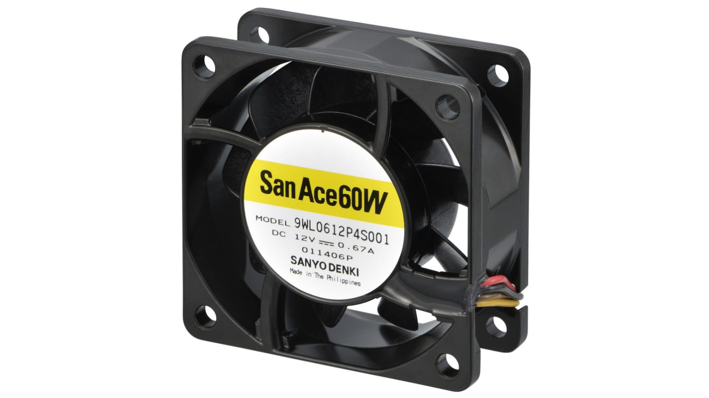 Sanyo Denki San Ace 9WL Series Axial Fan, 12 V dc, DC Operation, 84m³/h, 8.04W, 670mA Max, IP68, 60 x 60 x 25mm