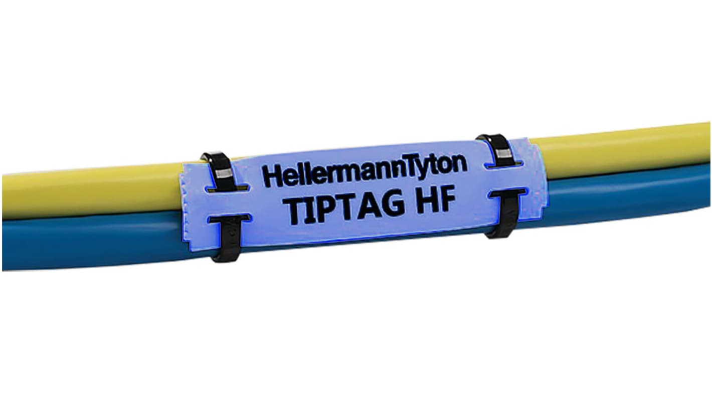 HellermannTyton TIPTAG Blue Black Print Cable Labels, 100mm Width, 11mm Height, 120 Qty