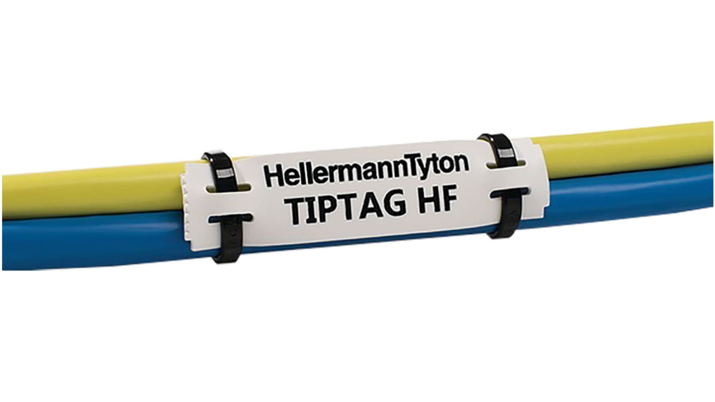 HellermannTyton TIPTAG White Black Print Cable Labels, 100mm Width, 11mm Height, 120 Qty