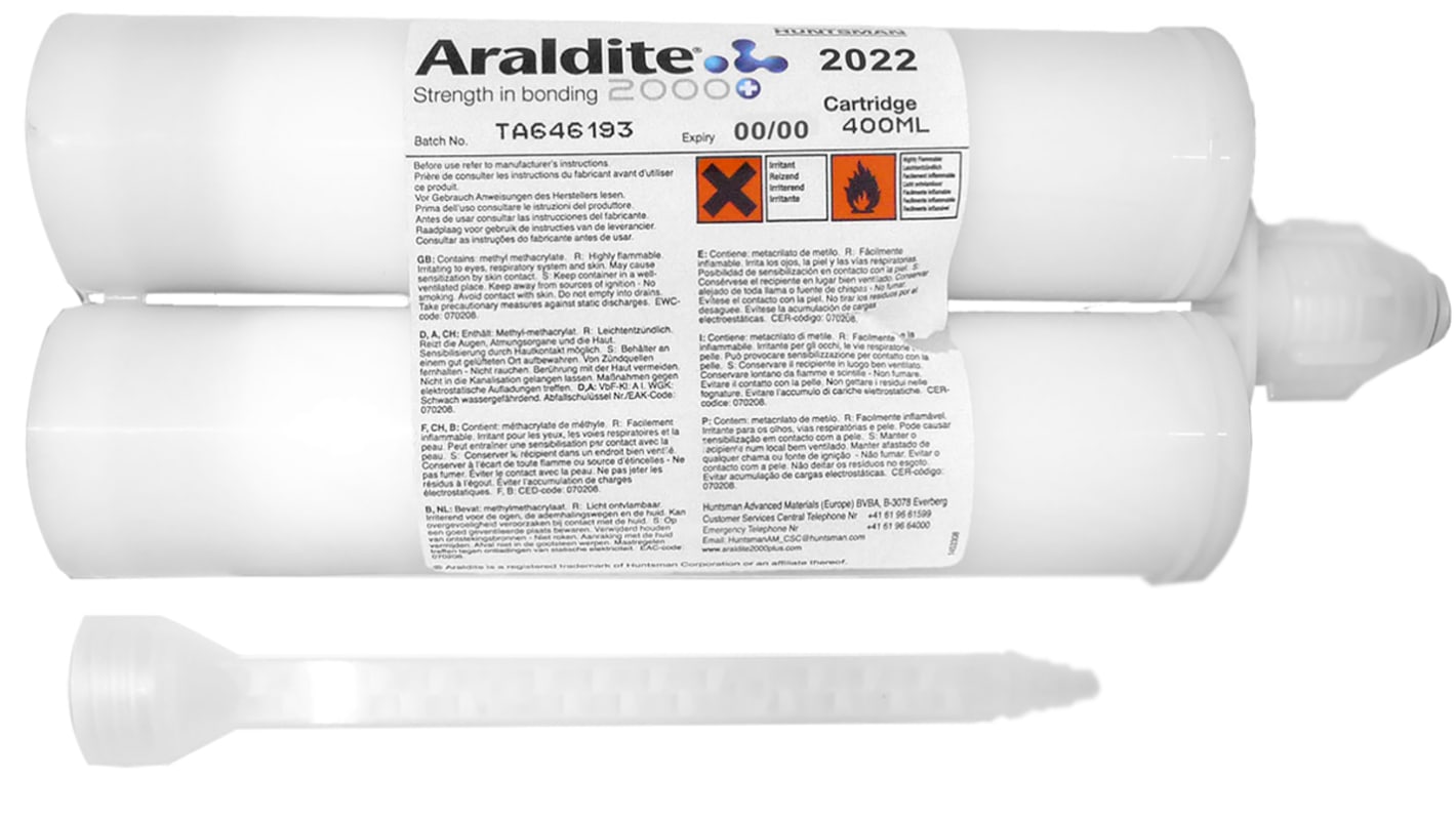 Araldite 2022-1 Methacrylat Acrylklebstoff Flüssig Weiß, Gelb, Doppelkartusche 380 ml, für Metall, Kunststoff