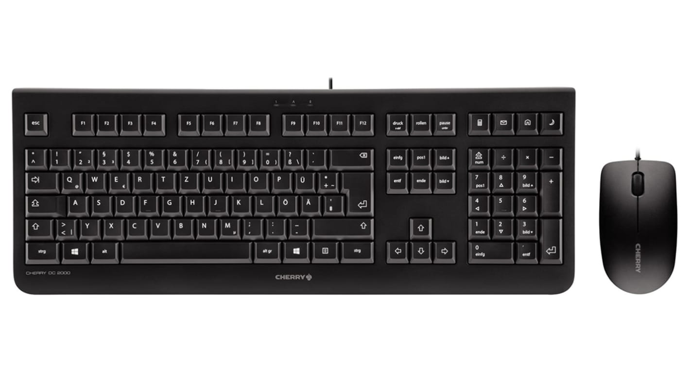 Cherry 有线标准键鼠套装, 105正常键, 带4个多媒体键, 黑色, QWERTZ, DC 2000