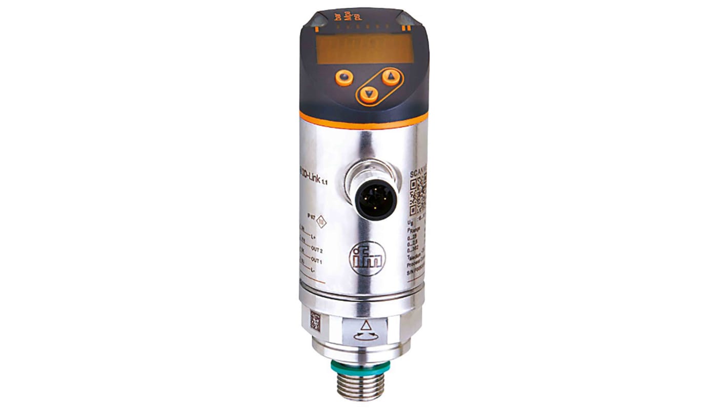 ifm electronic Pressure Sensor, -1bar Min, 1bar Max, Analogue + PNP-NO/NC Programmable Output, Relative Reading