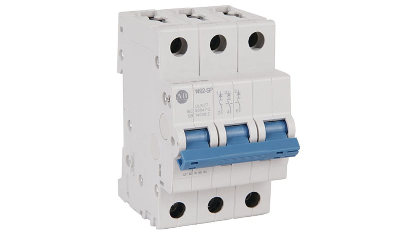 Allen Bradley C型MCB, 3极, 10 kA分断, 2A, 277VAC, 1492-SPM系列
