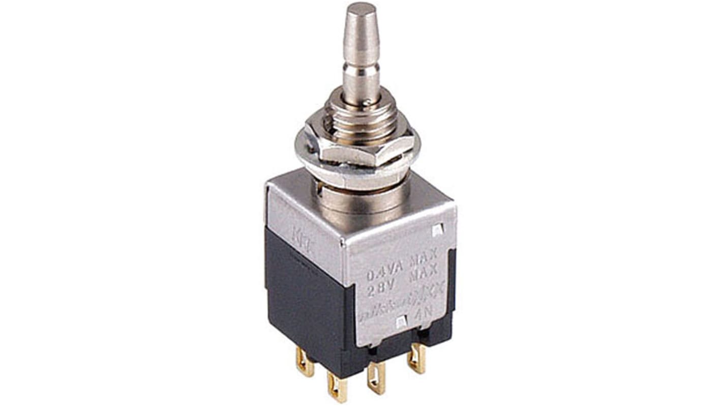 NKK Switches Push Button Switch, Momentary, Bushing, 6.35mm Cutout, DPDT, 28V ac/dc