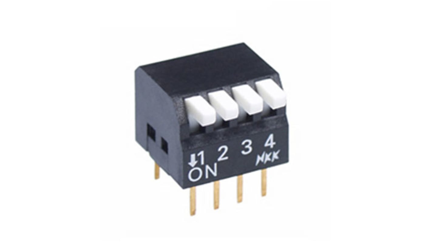 NKK Switches 4 Way PCB, Through Hole Piano Dip Switch SPST, Piano Actuator