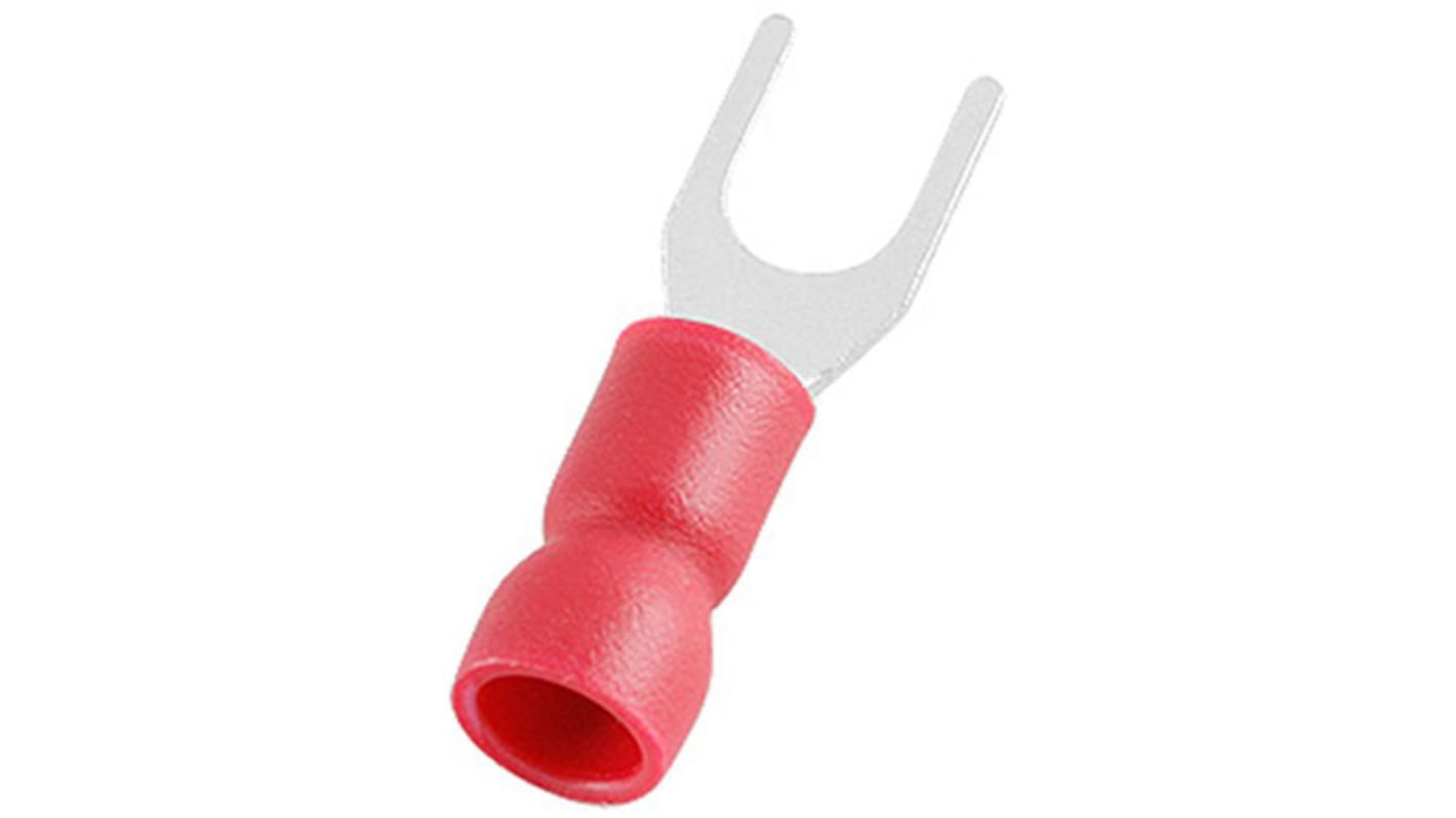 RS PRO Insulated Crimp Spade Connector, 0.5mm² to 1.5mm², 22AWG to 16AWG, M4.3 (#8) Stud Size Vinyl, Red