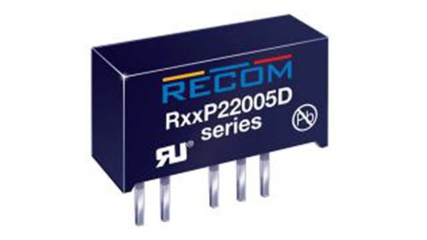 Recom R05P DC-DC Converter, -5V dc/ -200mA Output, 4.5 → 5.5 V dc Input, 2W, Through Hole, +95°C Max Temp -40°C