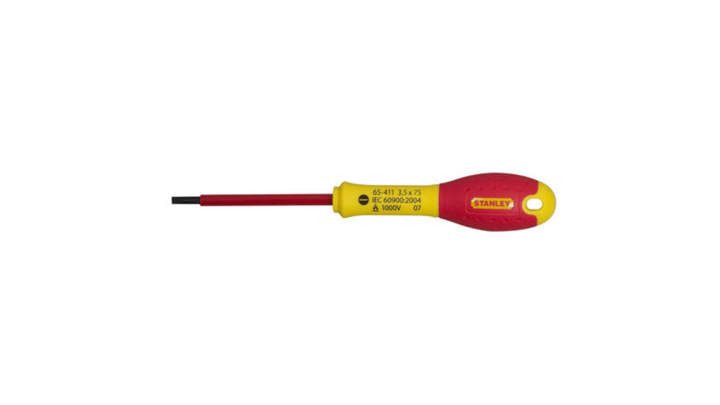 Stanley Slotted Insulated Screwdriver, 3.5 mm Tip, 75 mm Blade, VDE/1000V