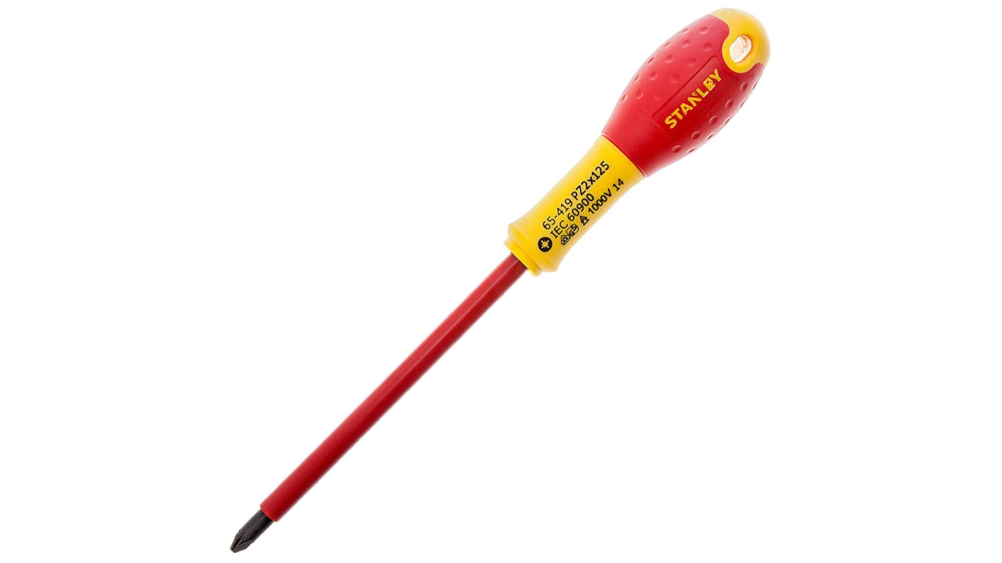 Stanley Pozidriv Insulated Screwdriver, PZ2 Tip, 125 mm Blade, VDE/1000V