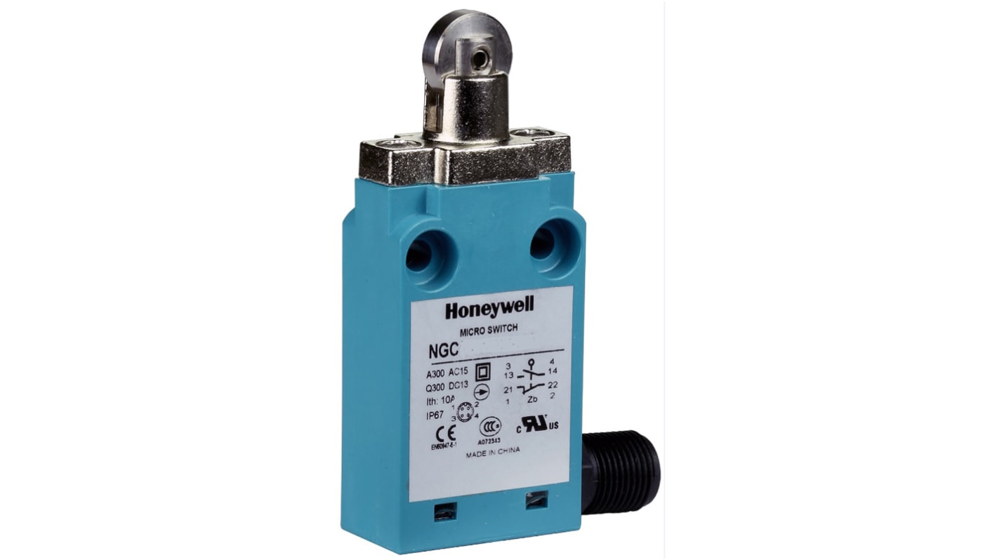 Honeywell NGC Series Roller Plunger Limit Switch, NO/NC, IP67, SPDT, Metal Housing, 240V ac Max, 6A Max