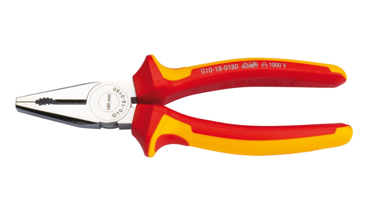 RS PRO Combination Pliers, 200 mm Overall, Straight Tip, VDE/1000V, 43mm Jaw