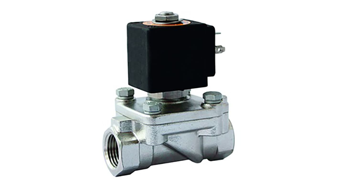 Parker 双通电磁阀, 230 V 交流电源, 1/2 in BSP 内螺纹接口, 不锈钢主体, 用于空气、油、水