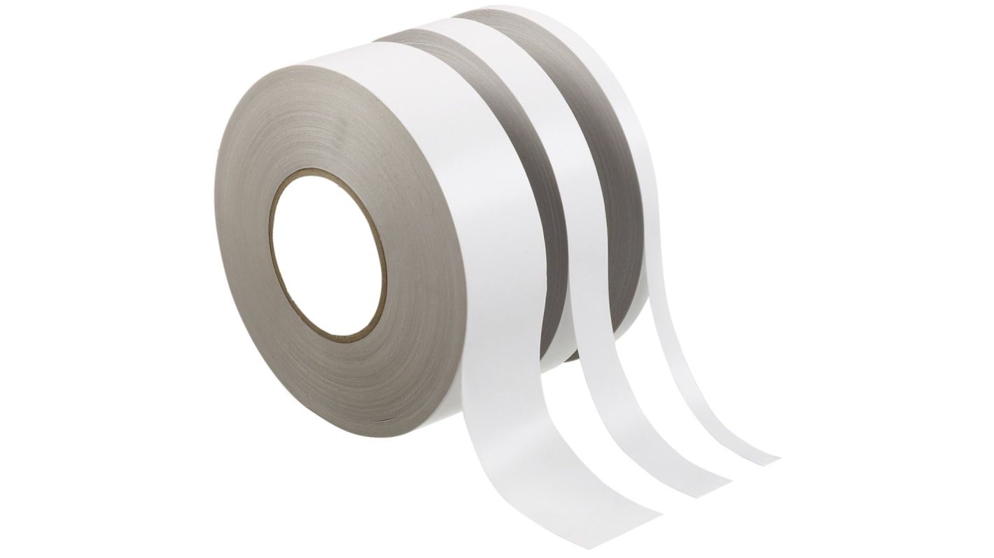 RS PRO White Double Sided Paper Tape, Non-Woven Backing, 12mm x 50m