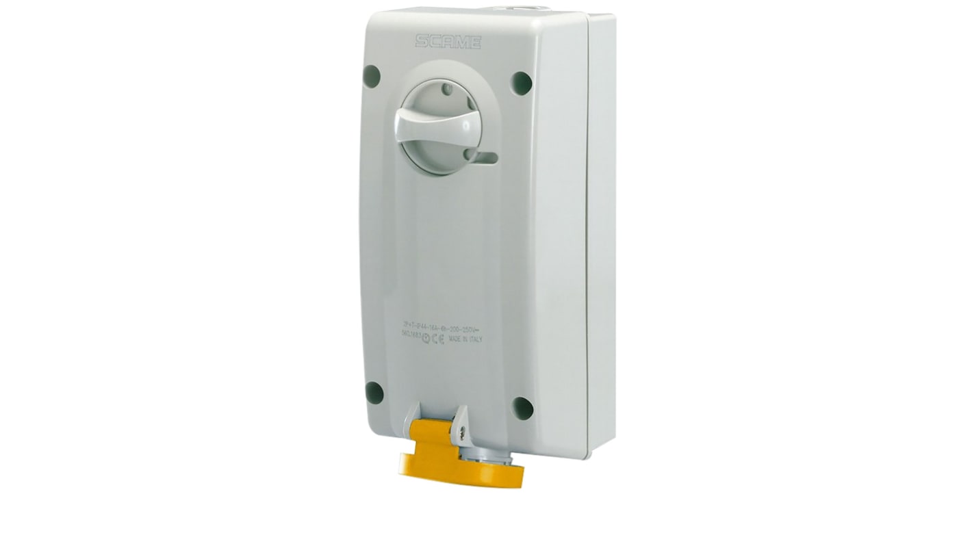 Scame Switchable IP44 Industrial Interlock Socket 2P+E, Earthing Position 4h, 16A, 130 V