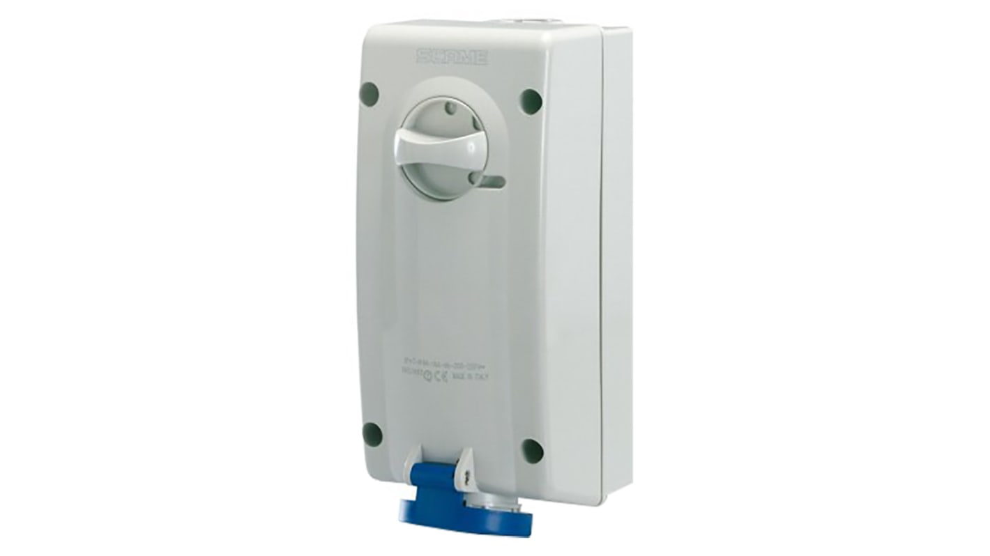 Scame Switchable IP44 Industrial Interlock Socket 2P+E, Earthing Position 6h, 16A, 250 V