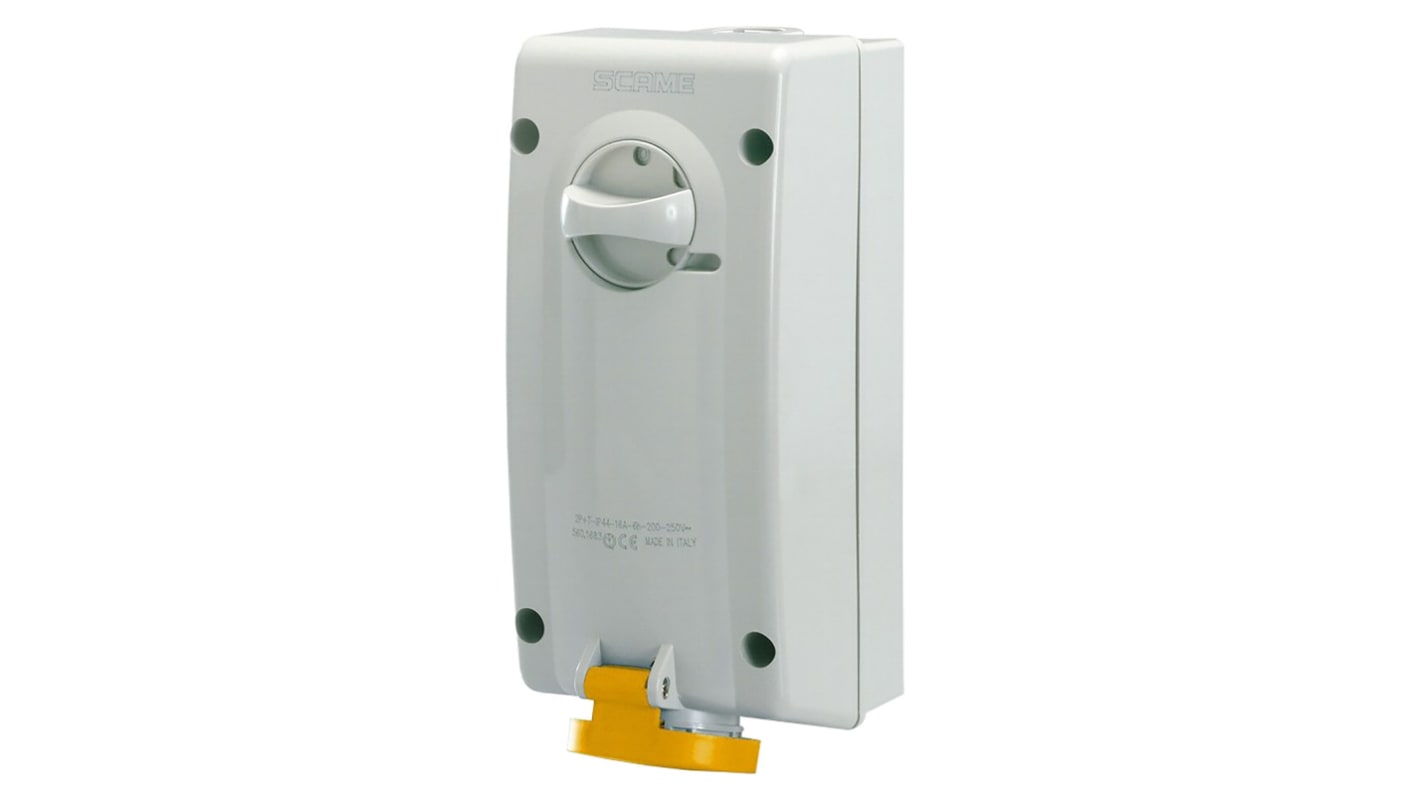 Scame Switchable IP44 Industrial Interlock Socket 2P+E, Earthing Position 4h, 32A, 130 V