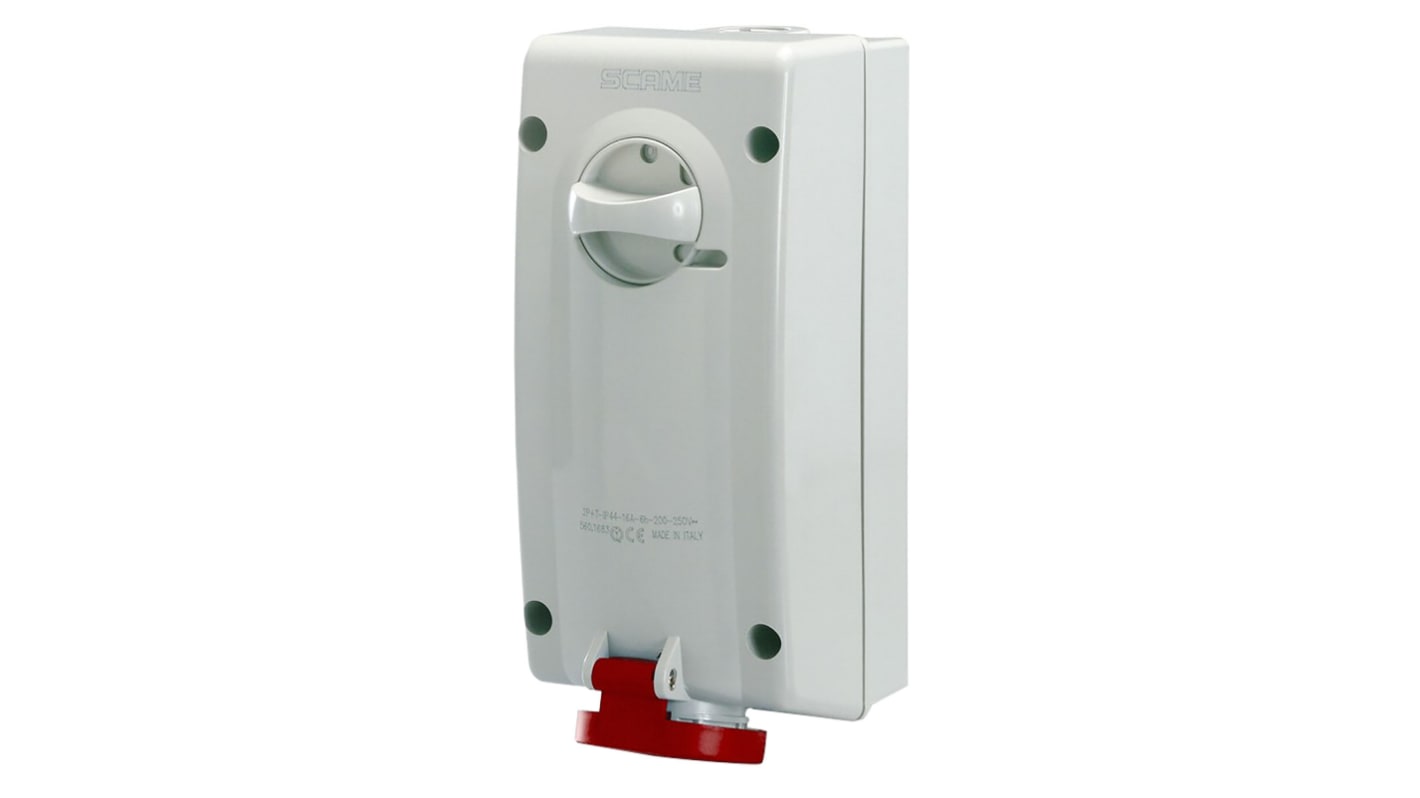 Scame Switchable IP44 Industrial Interlock Socket 3P+N+E, Earthing Position 6h, 32A, 415 V