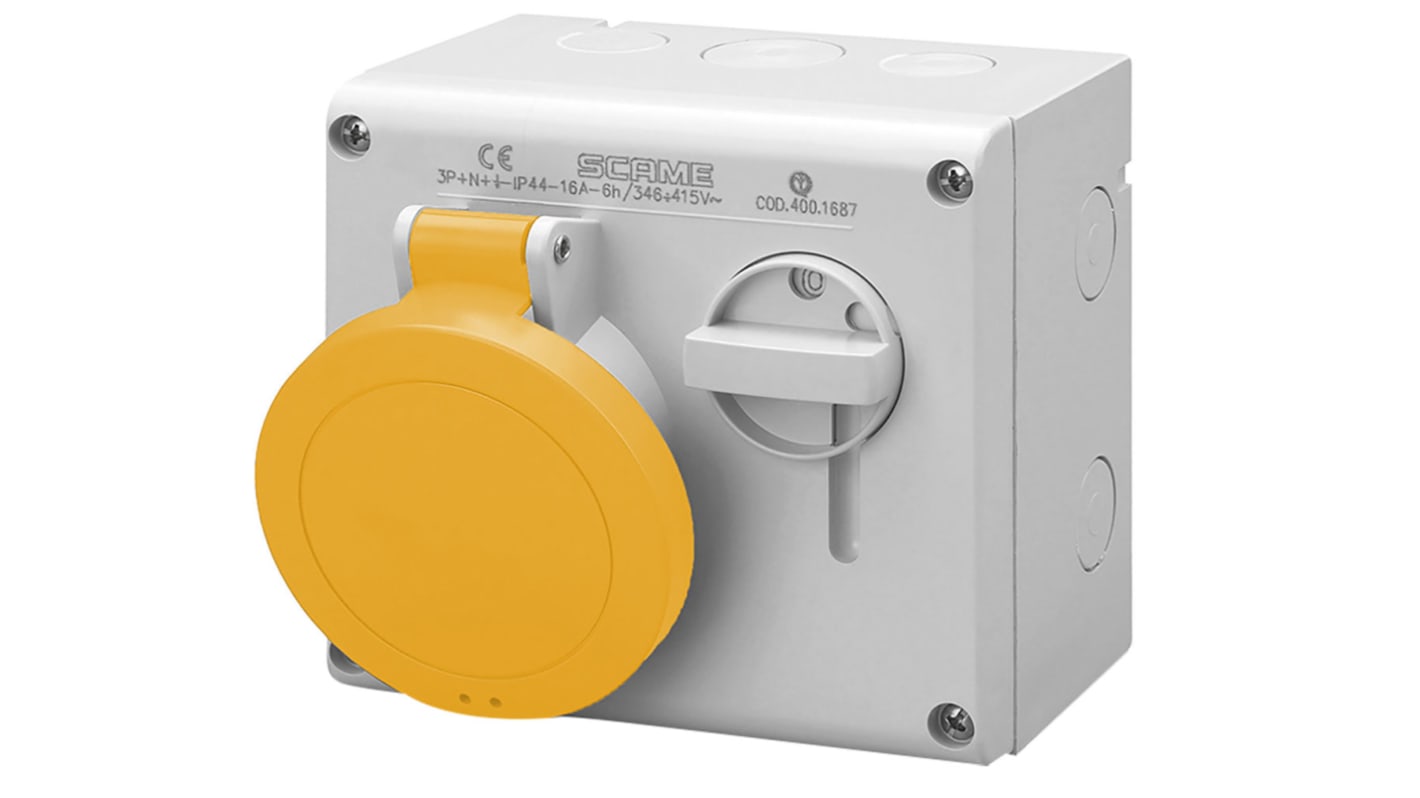Scame Switchable IP44 Industrial Interlock Socket 2P+E, Earthing Position 4h, 32A, 130 V
