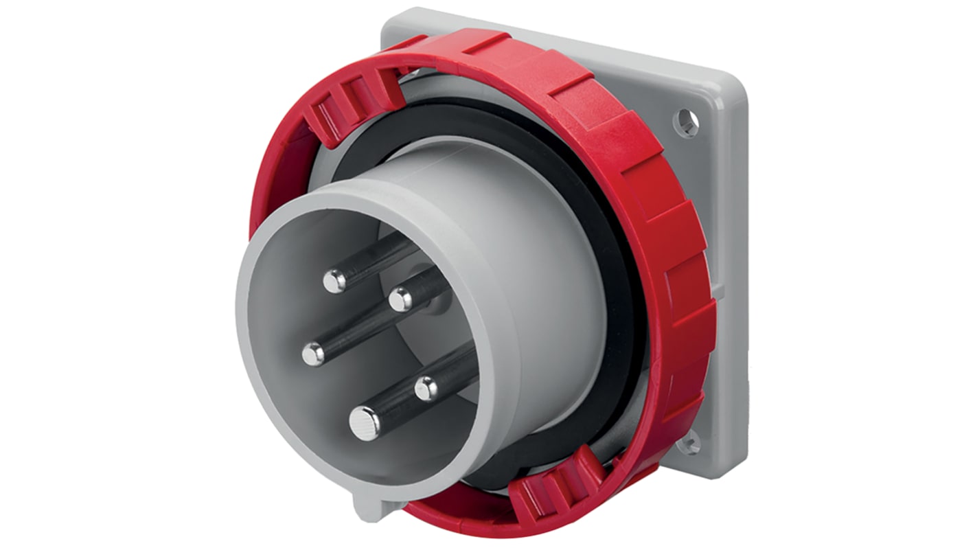 Scame IP67 Red Panel Mount 3P + N + E Industrial Power Plug, Rated At 32A, 415 V