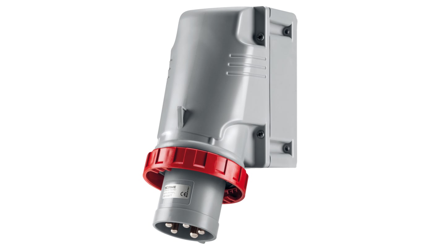 Scame IP67 Red Wall Mount 3P + N + E Industrial Power Plug, Rated At 63A, 415 V