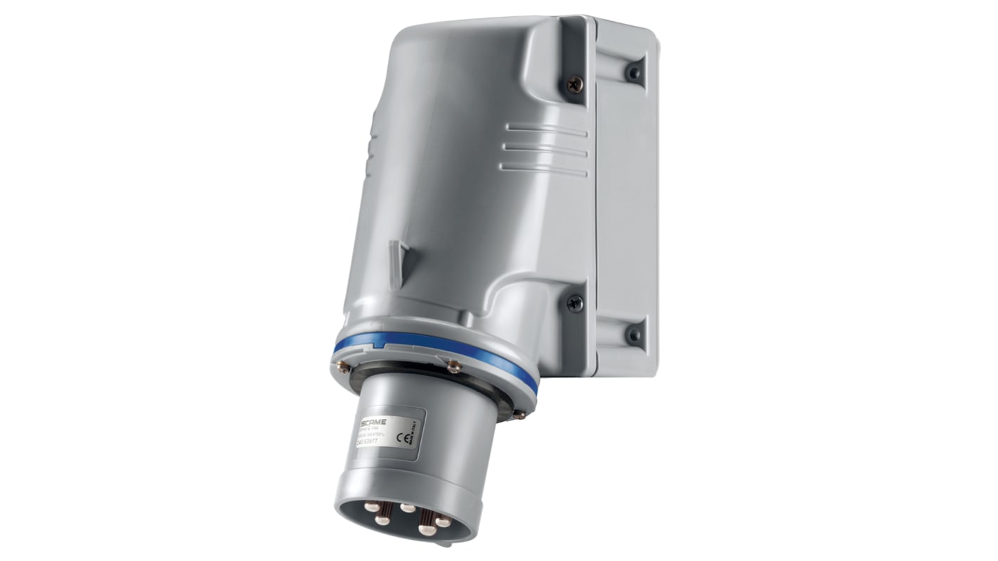 Scame IP44 Blue Wall Mount 2P + E Industrial Power Plug, Rated At 63A, 230 V