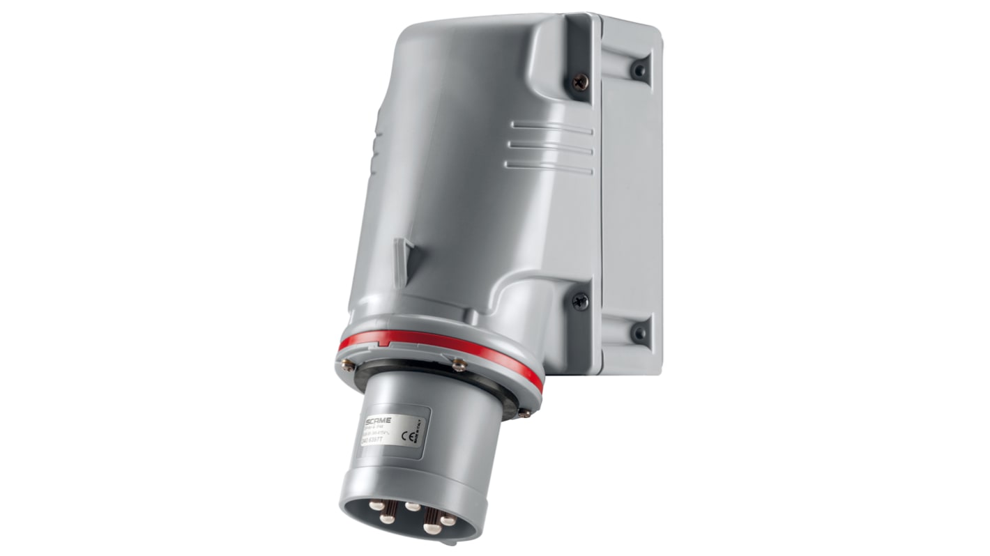 Scame IP44 Red Wall Mount 3P + N + E Industrial Power Plug, Rated At 63A, 415 V